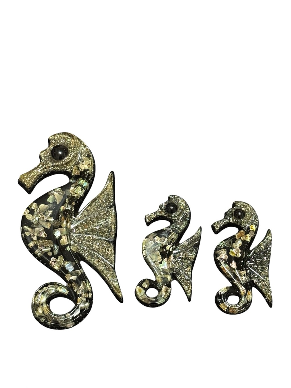 Acrylic Seahorse Wall Decor Lot Of 3 MCM 1960's Clear Resin Black Silver Vintage
